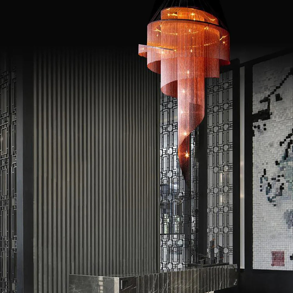 Afralia™ Gold Tassel LED Chandelier for High Ceilings - Elegant Home Decor Lighting