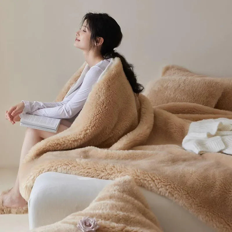 Afralia™ Plush Wool Winter Blanket: Ultra Soft & Warm Double-Layer Sofa Cover & Nap Shawl