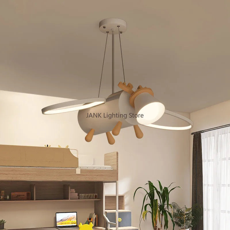 Afralia™ Little Deer LED Chandelier for Kids' Room - Modern Cartoon Wooden Pendant Light