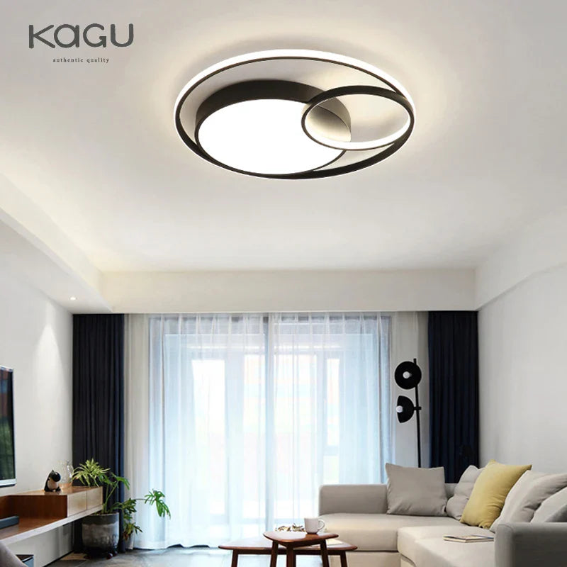 Afralia™ Black Modern LED Ceiling Lights, Dimmable Round Ring Light Fixtures for Living Room