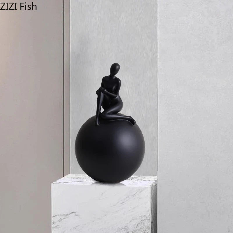 Afralia™ Geometric Base Character Statue Decor - Resin Sculpture for Aesthetic Room Ornaments