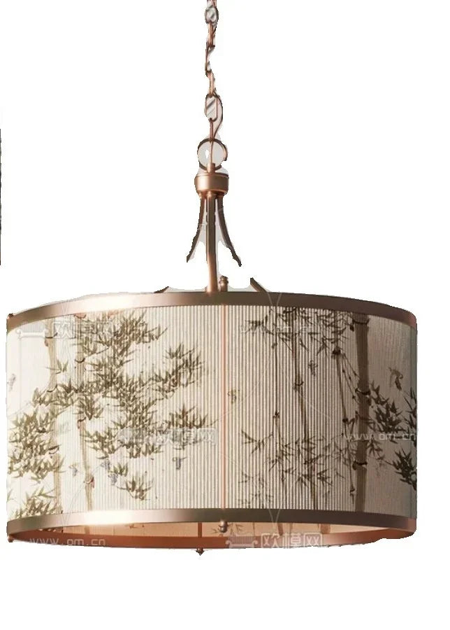 Bamboo Lampshade Landscape Painting Abstract Light Cover Chandelier by Afralia™