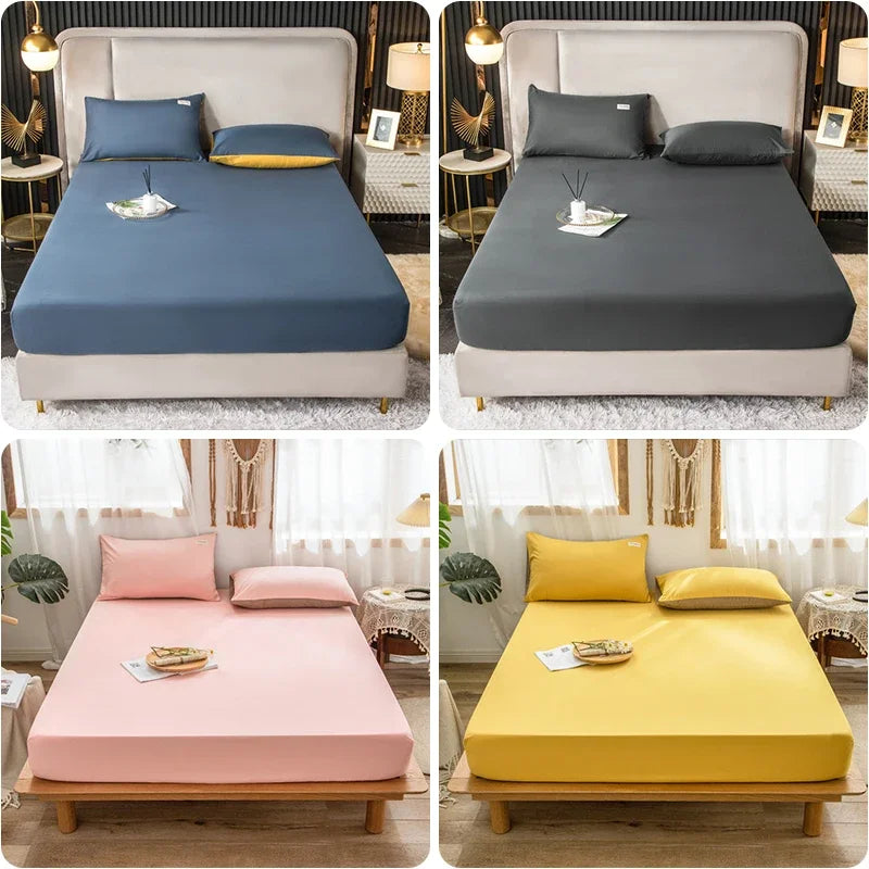 Afralia™ Thicken Sanded Double Bed Fitted Sheet Set with Pillow Covers