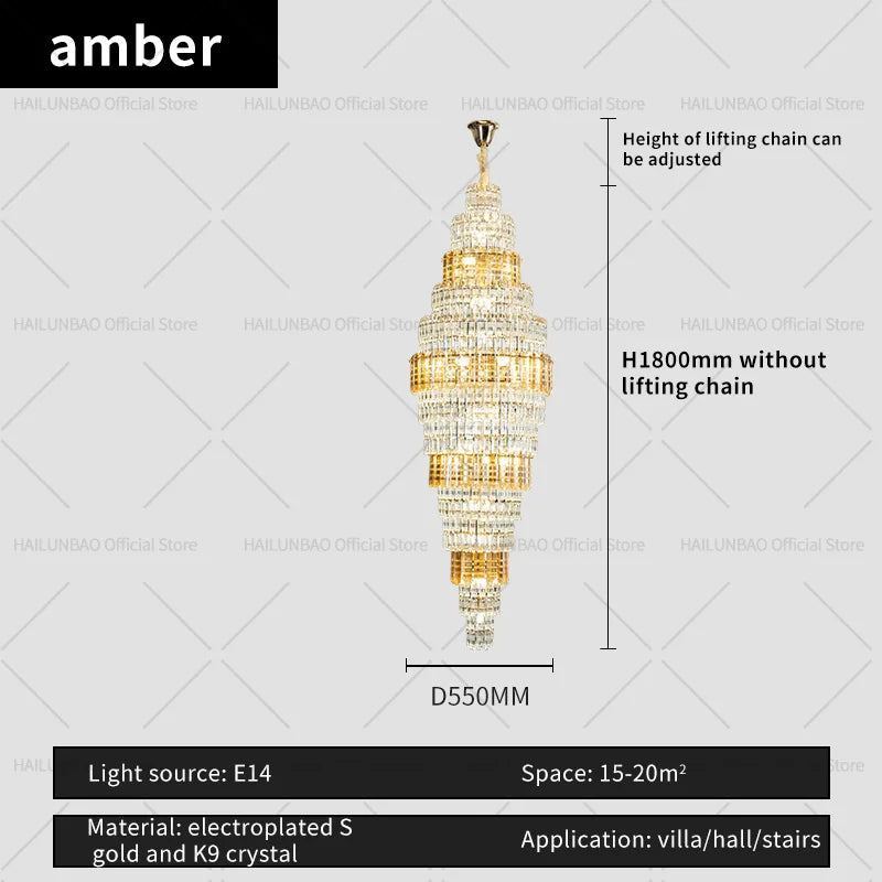 Afralia™ Crystal Spiral Staircase Chandelier: European Style Living Room Lighting