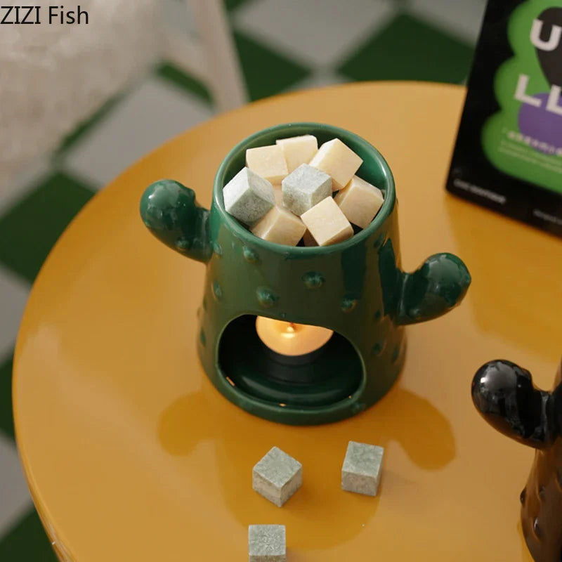 Afralia™ Ceramic Cactus Incense Burner and Aromatherapy Tray