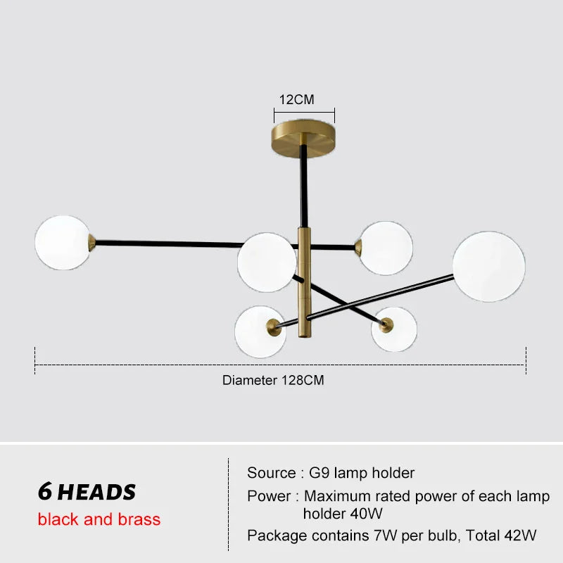 Afralia™ Brass Chandelier: Nordic Glass Pendant Lights for Home, Living Room, Bedroom, Restaurant & Cafe