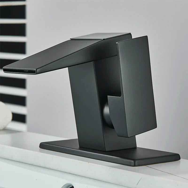 Afralia™ LED Waterfall Basin Faucet Hot Cold Mixer Tap for Bathroom Deck Installation