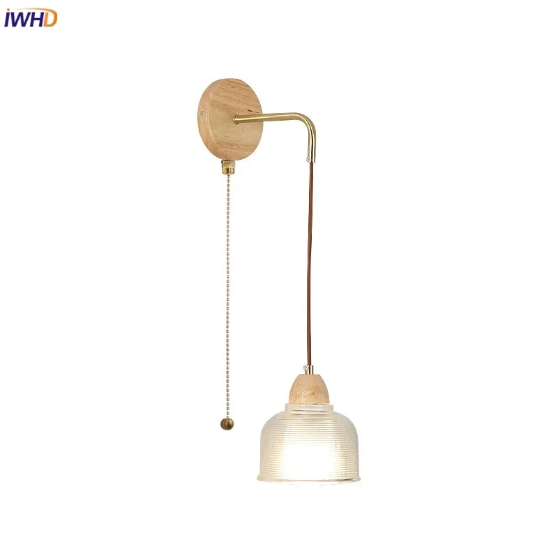 Afralia™ Wood Glass LED Wall Light with Pull Chain Switch