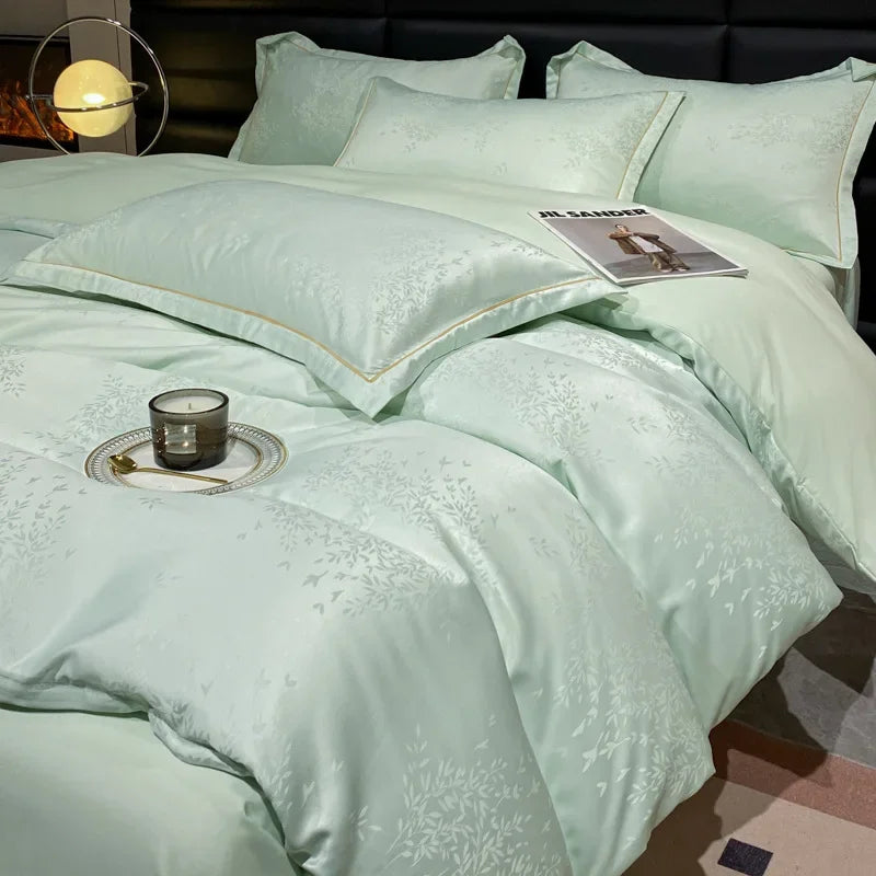 Afralia™ Silk-Cotton Jacquard Bedding Set in Nude, Single/Double Size Soft Bedclothes
