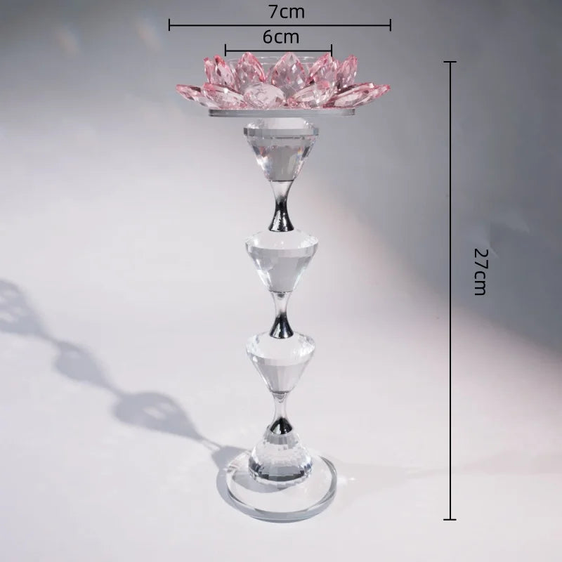 Afralia™ Crystal Lotus Candle Holder Home Decoration Crystal Flower Candlestick