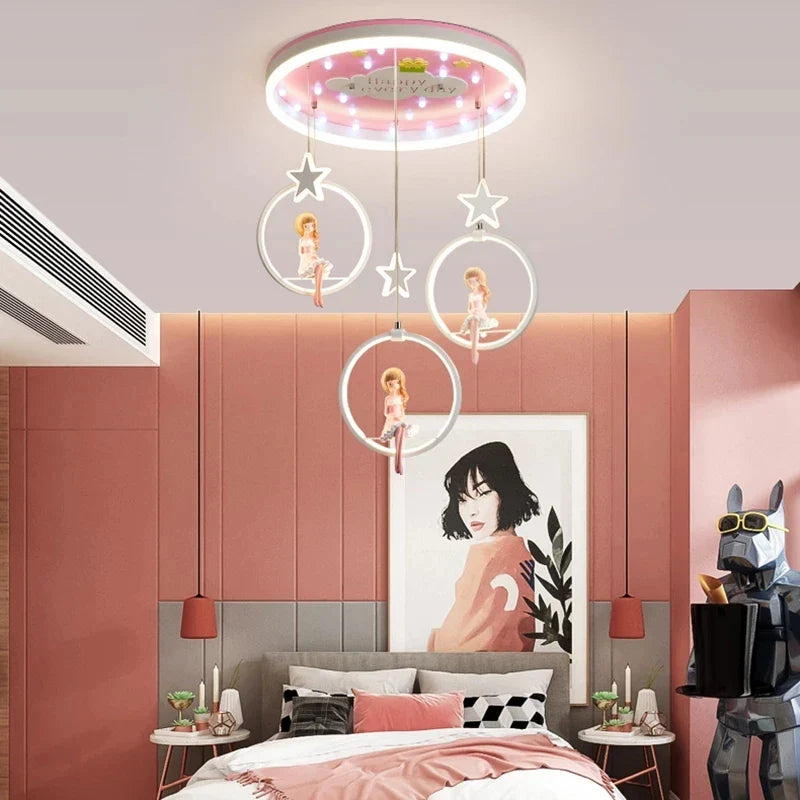 Afralia™ Cartoon Princess Chandelier: Modern Kids Room Decor