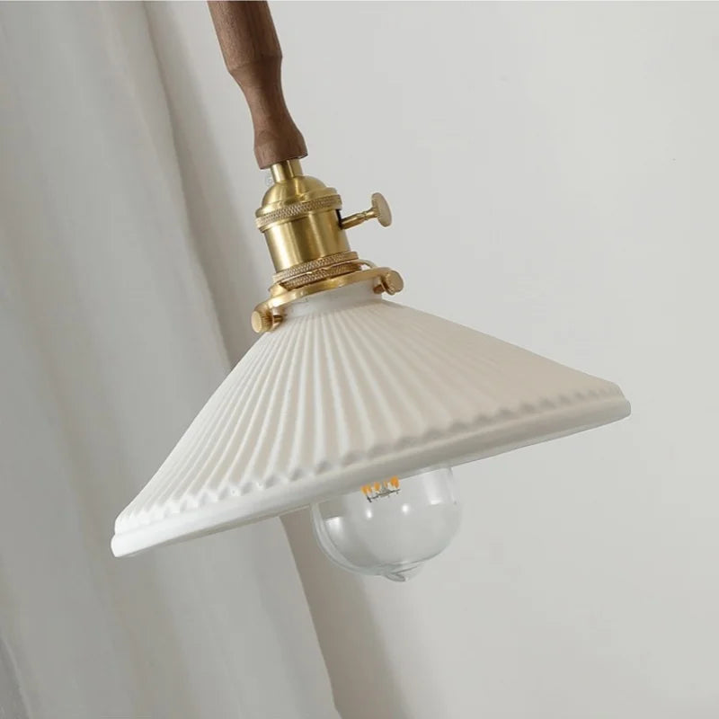 Afralia™ Ceramic Walnut Wood Pendant Light Fixture - Adjustable LED Lamparas for Study Aisle