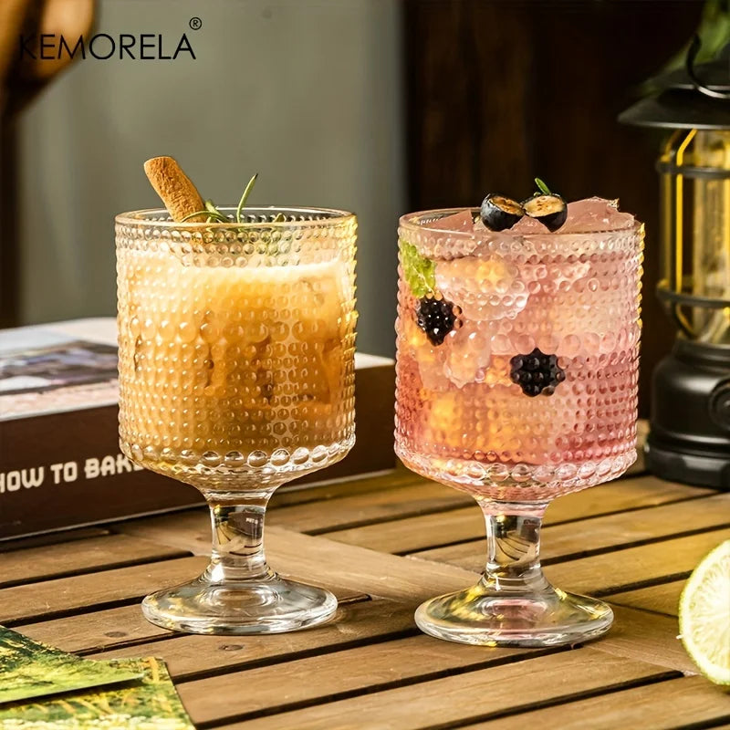 Afralia™ Vintage Hobnail Iced Beverage Goblets - Set of 4 | Classic Glassware for Parties and Bars