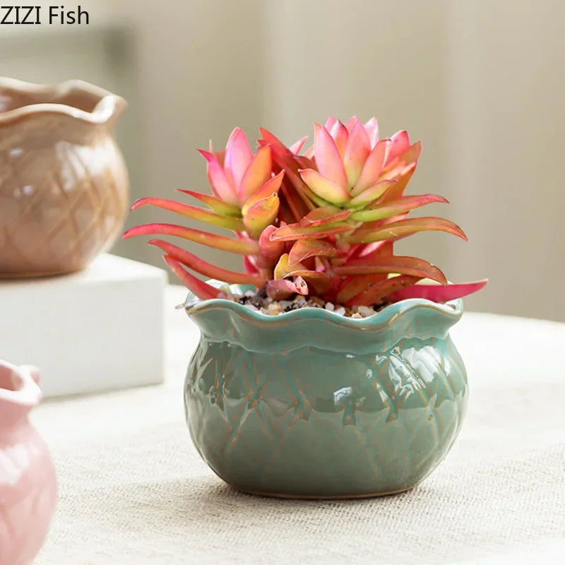 Afralia Lotus Flower Ceramic Vase: Small Plant Pots for Table Decoration and Room Aesthetic