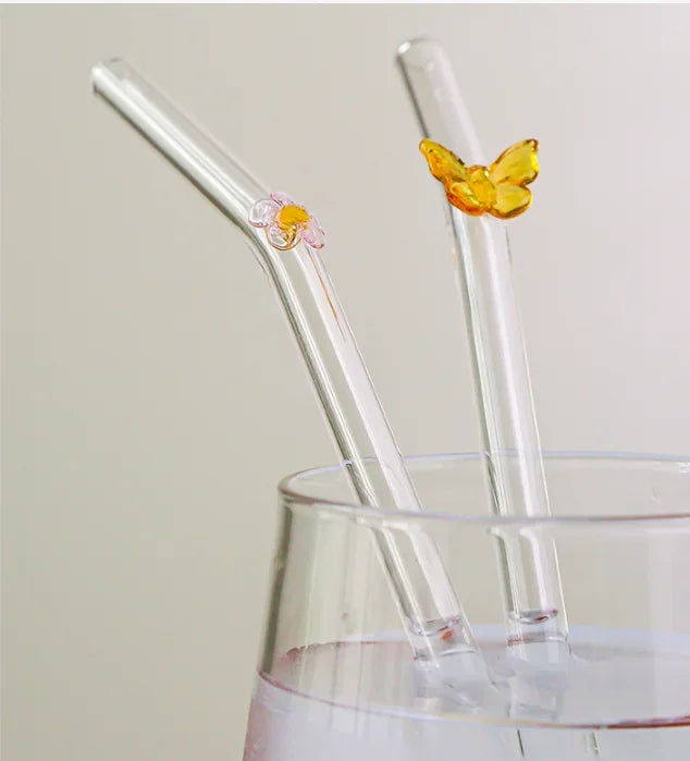 Butterfly Glass Straws Set for Smoothies Cocktails | Afralia™ Eco-Friendly Drinkware