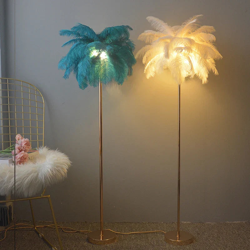 Afralia™ Modern Ostrich Feather Shade LED Floor Lamp for Stylish Indoor Lighting