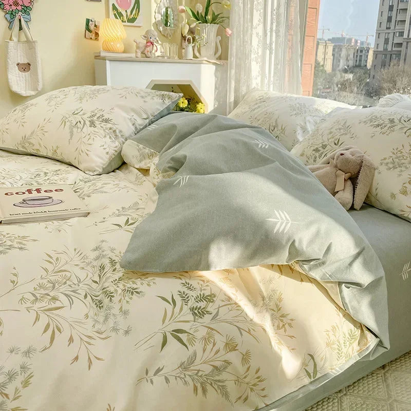 Afralia™ Double-Sided Floral Print Cotton Bedding Set - Queen Size Soft Duvet Cover Set