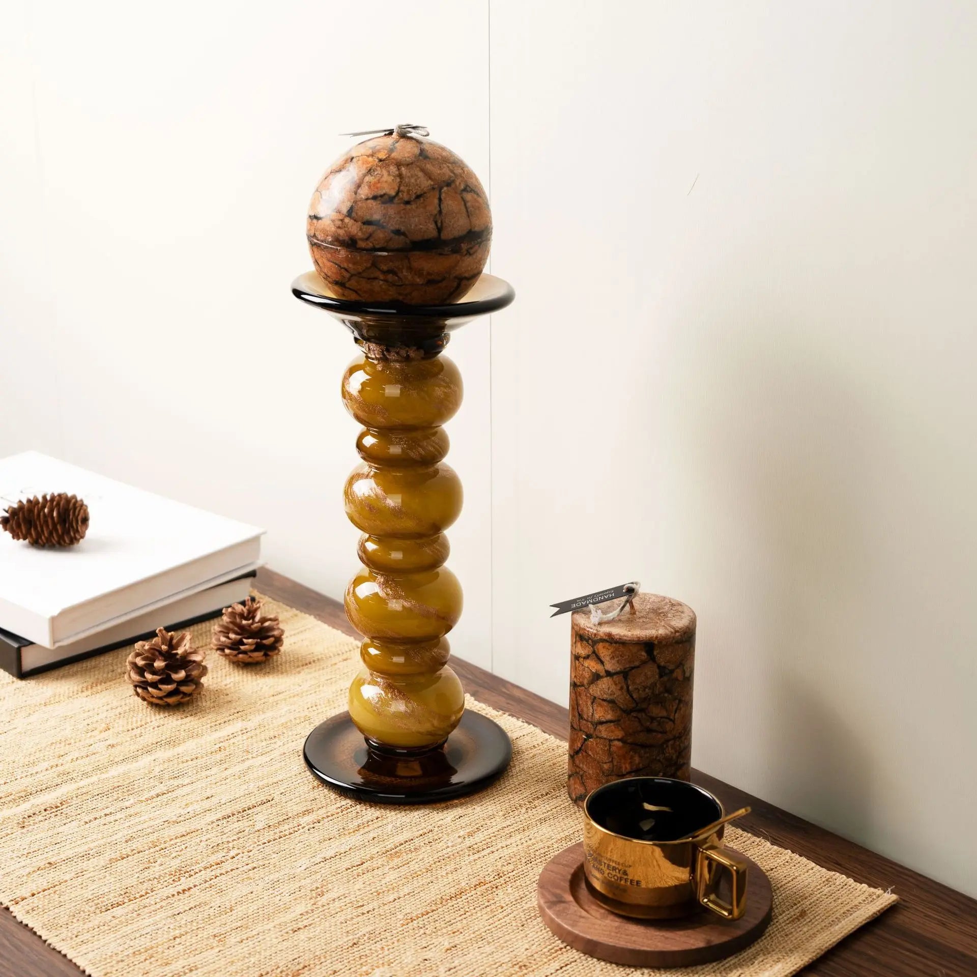 Afralia™ Glass Candlestick Geometric Pebbles Candle Holder for Wedding Centerpieces