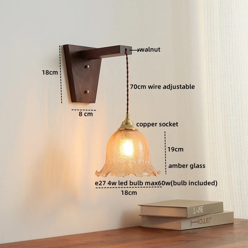 Afralia™ Modern Walnut Copper LED Wall Light for Bedroom Living Room Restaurant