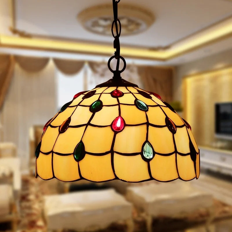 Afralia™ Retro Tiffany Chandelier Stained Glass Hanging Light for Living Room & Bedroom