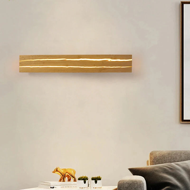 Afralia™ Modern Nordic Wood Art Rotatable LED Wall Light for Bedroom/Beside, Cracked Solid Wooden