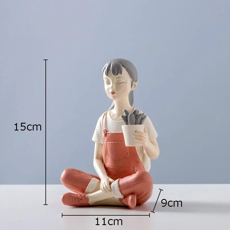 Afralia™ Modern Girl Resin Statue Decor Figure Sculpture Home Ornament