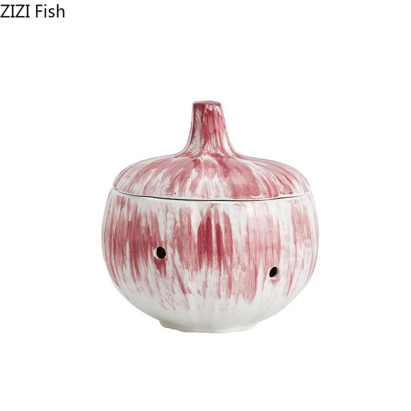 Afralia™ Ceramic Onion Shape Storage Jar with Lid for Cosmetics, Jewelry, and Candy