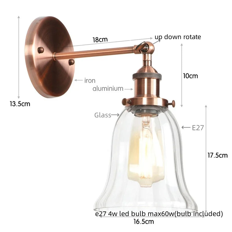 Afralia™ Rustic Clear Glass LED Wall Light Fixture Industrial Style for Home Decor