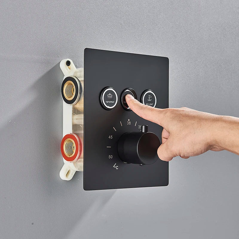 Afralia™ LED Thermostatic Rainfall Shower System with Tub Spout Mixer Tap & Brass Head