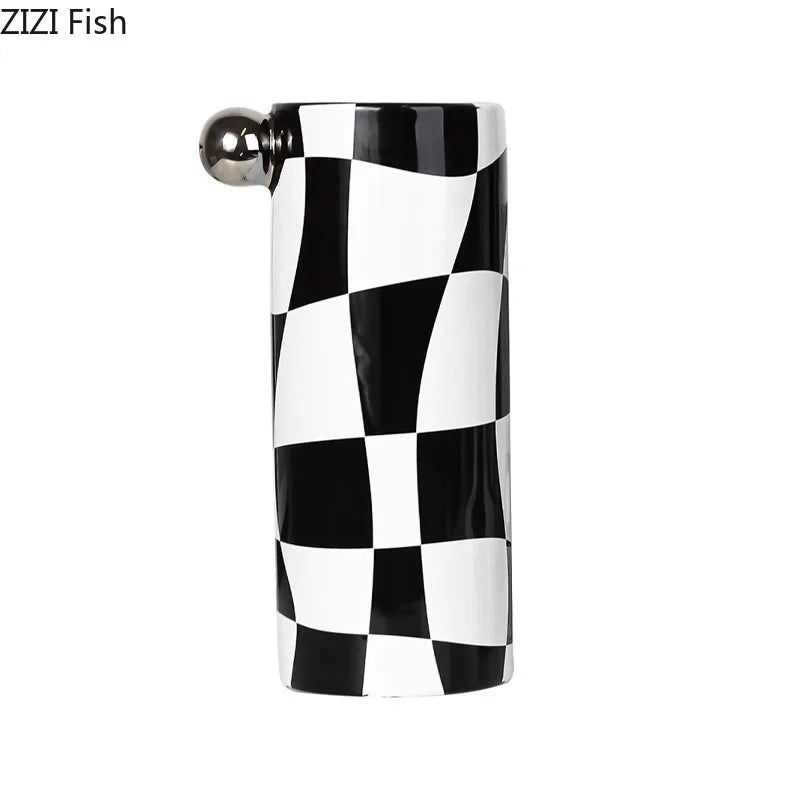 Afralia™ Striped Ceramic Vase - Geometric Pattern Room Decor