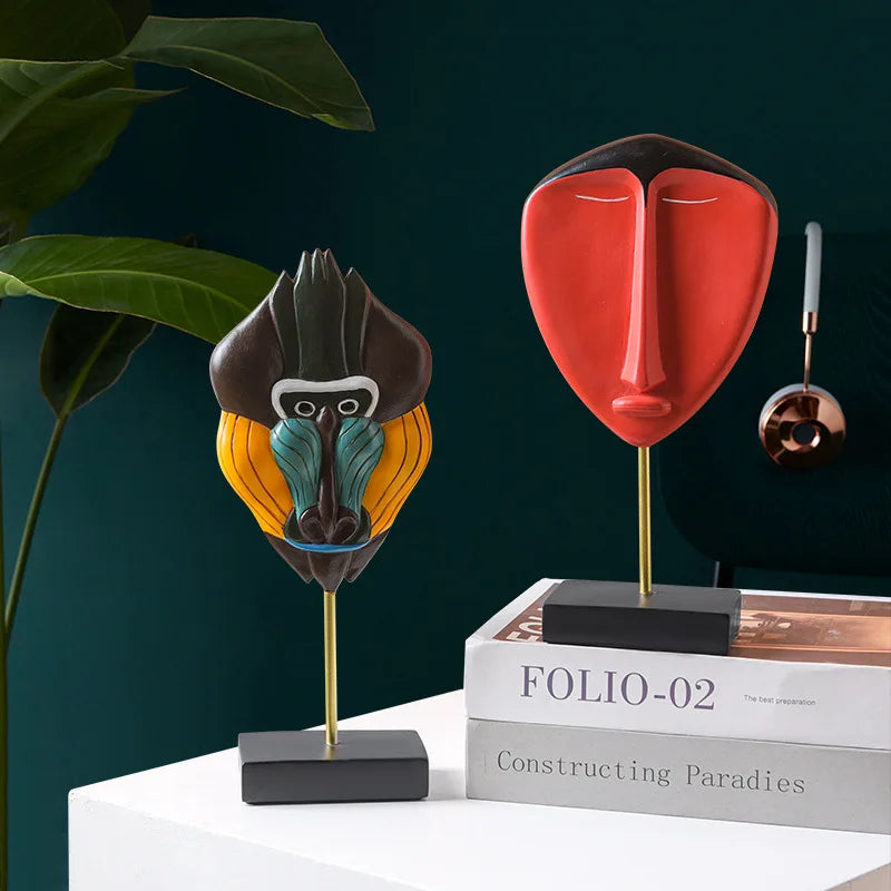 Afralia™ African Abstract Face Monkey Sculpture for Modern Home Decor