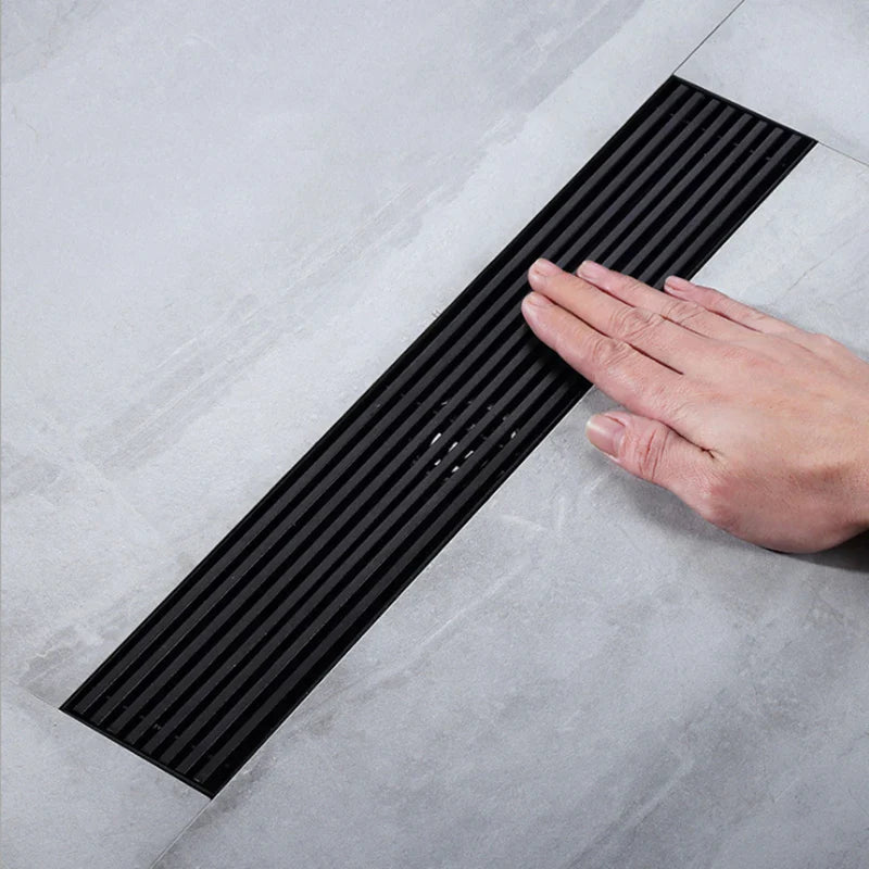 Afralia™ Stainless Steel Stripe Rectangle Shower Floor Drain for Hotel