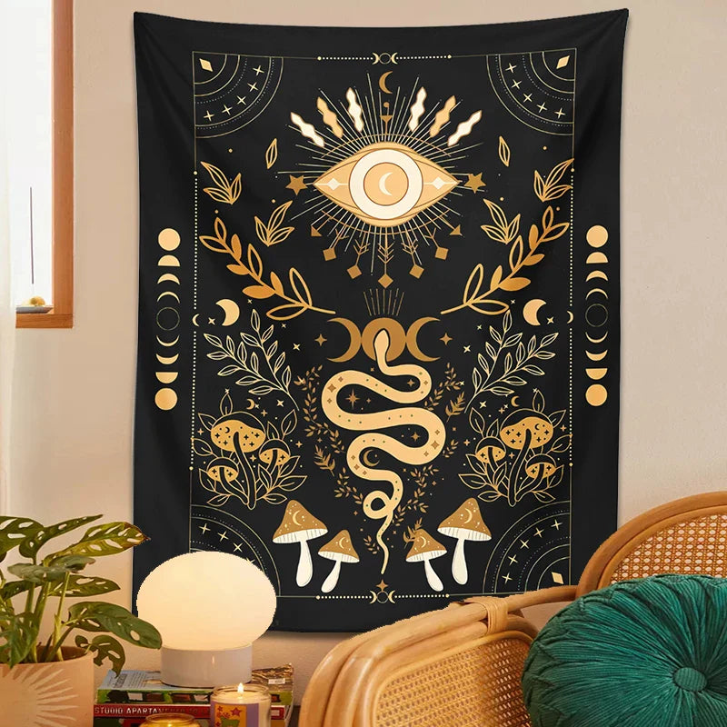 Afralia™ Mystical Moon Phase Moth Eye Tapestry - Witchcraft Aesthetic Home Decor