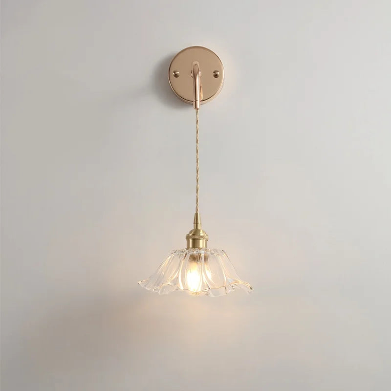Afralia™ Adjustable LED Wall Light Clear Glass Copper Bedside Lamp