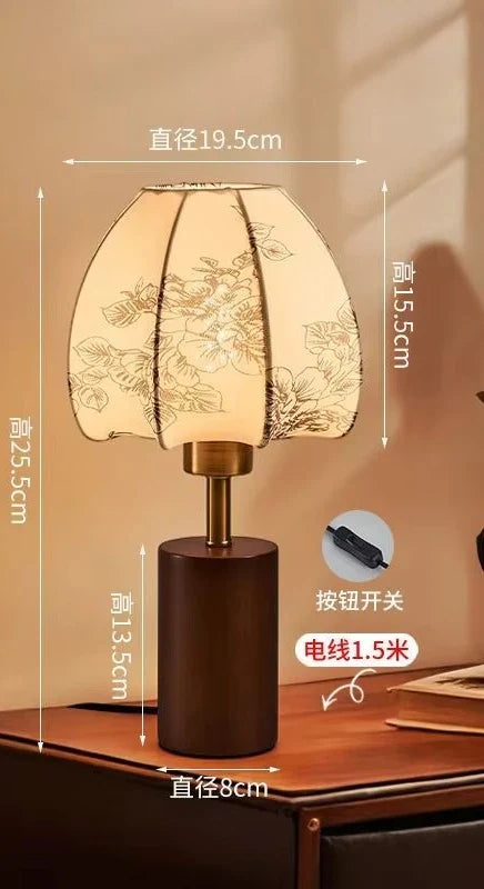 Afralia™ Chinese Retro Patterned Fabric Bedside Lamp