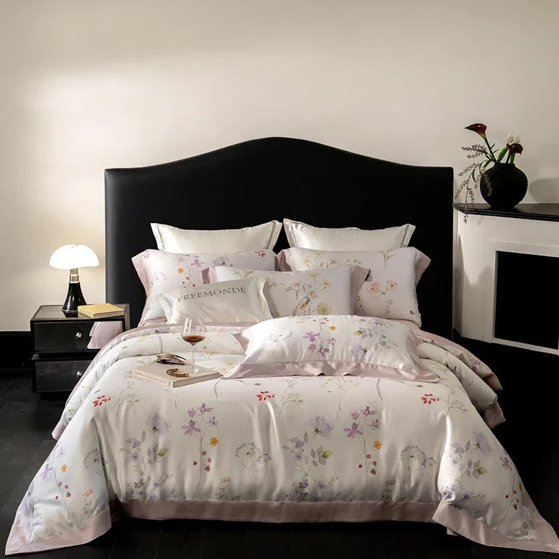 Afralia™ Egyptian Cotton Print Bedding Set: King Queen Sheet Pillowcase Duvet Cover