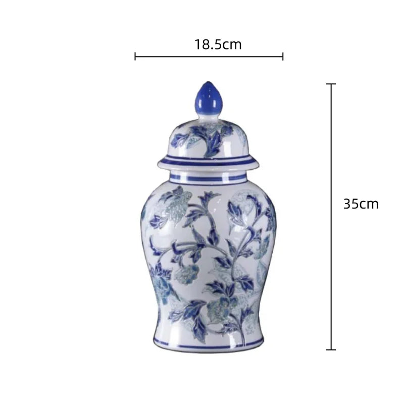 Afralia™ Blue & White Porcelain Ceramic Vase Vintage Ginger Jar Home Decor