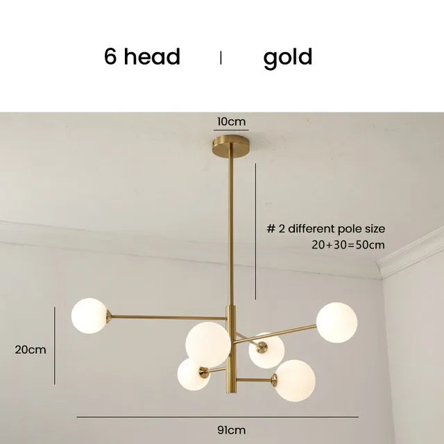 Afralia™ Elegant Black Gold Glass Ball LED Ceiling Chandelier for Home | Modern Pendant Lamp Lighting for Living Dining Bedroom