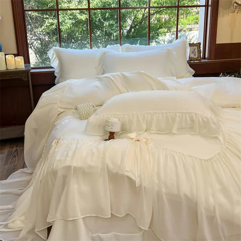 Afralia™ Princess Ruffle Lace Bedding Set with Romantic Wedding Theme