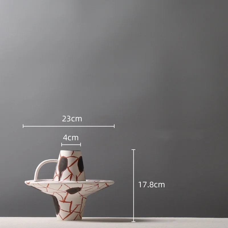 Afralia™ Geometric Graffiti Ceramic Vase with Handles for Home Decor and Floral Arrangements.