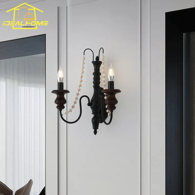 Afralia™ Solid Wood Wall Lamp LED E14 for Bedroom Living Room Lobby Corridor