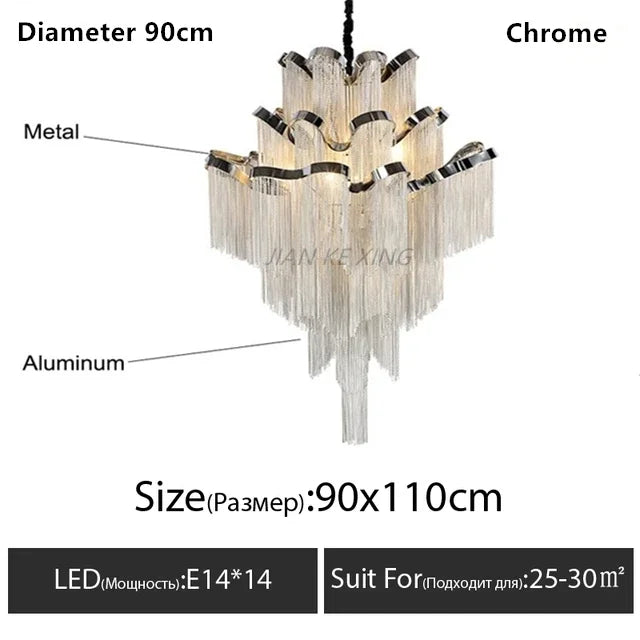 Afralia™ Tassel Chandelier Aluminum Chain Pendant Lamp for Luxe Living Spaces
