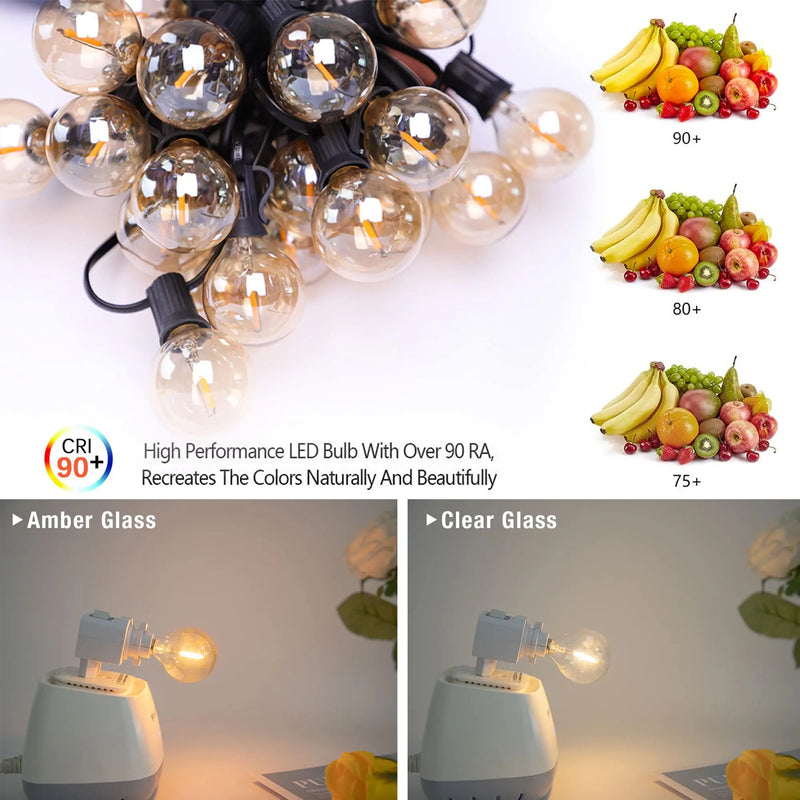 Afralia™ G40 Amber Glass Warm White LED String Lights for Patio Decor, Dimmable 1W Eqv