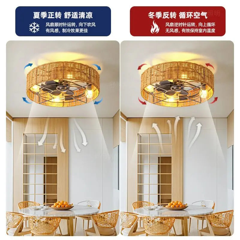 Afralia™ LED Ceiling Fan Retro Light with Remote Control for Living Room-Bedroom-Dining Room