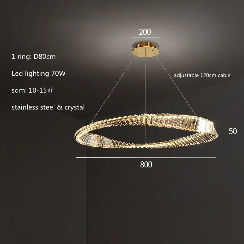 Afralia™ Luxury Gold Crystal Pendant Lights Dimmable LED Modern Living Room Fixture