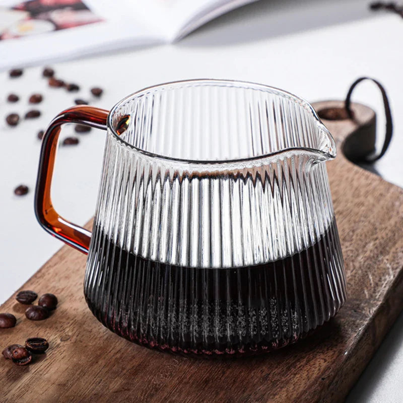 Afralia™ Striped Glass Coffee Kettle V-shaped Spout Teapot 350ml/500ml Practical Coffeeware