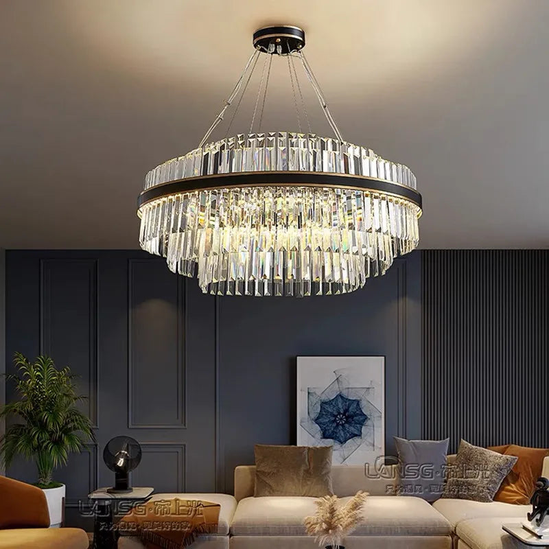 Afralia™ Luxury Circular Crystal LED Pendant Lights for Modern Living & Dining Rooms