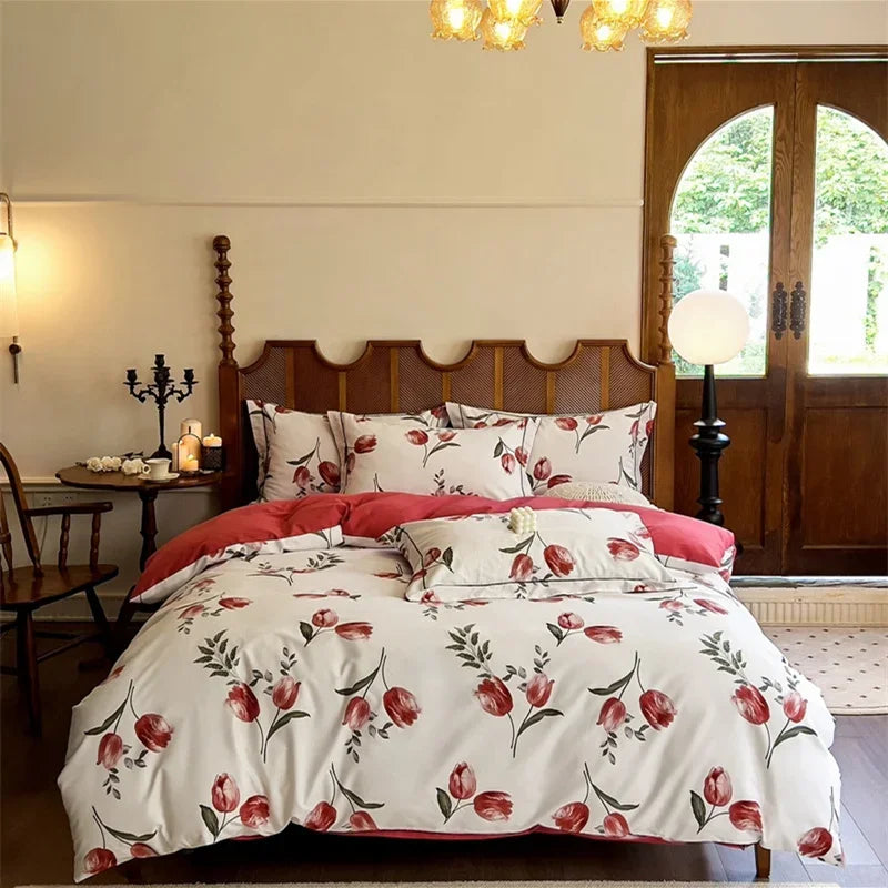 Afralia™ Egyptian Cotton Bedding Sets - Queen King Ru Size, Print Sheet Pillowcase Duvet Cover Set