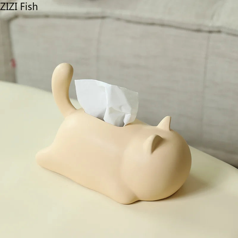 Afralia™ Cat Ceramic Tissue Box Modern Home Decor