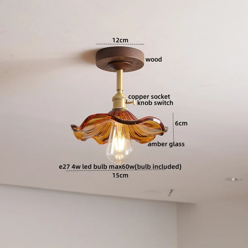 Afralia™ Glass Wood LED Ceiling Light Nordic Design for Living Room & Corridor